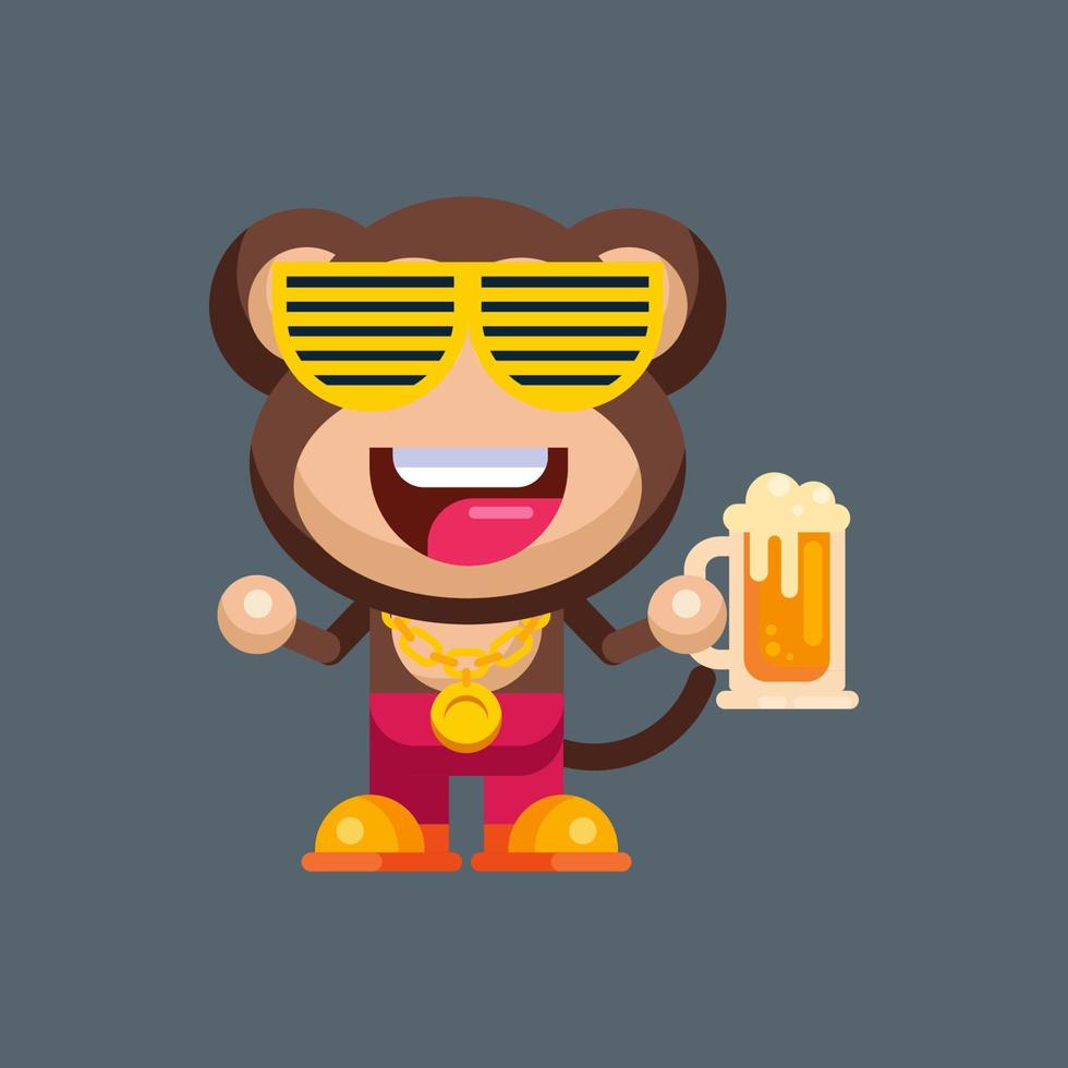 Funny cartoon smiling monkey character flat design illustration mascot logo vector