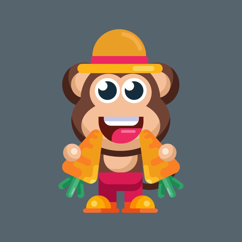 Funny cartoon smiling monkey character flat design illustration mascot logo vector