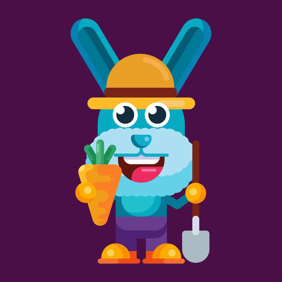 Funny cartoon smiling rabbit character flat design illustration mascot vector