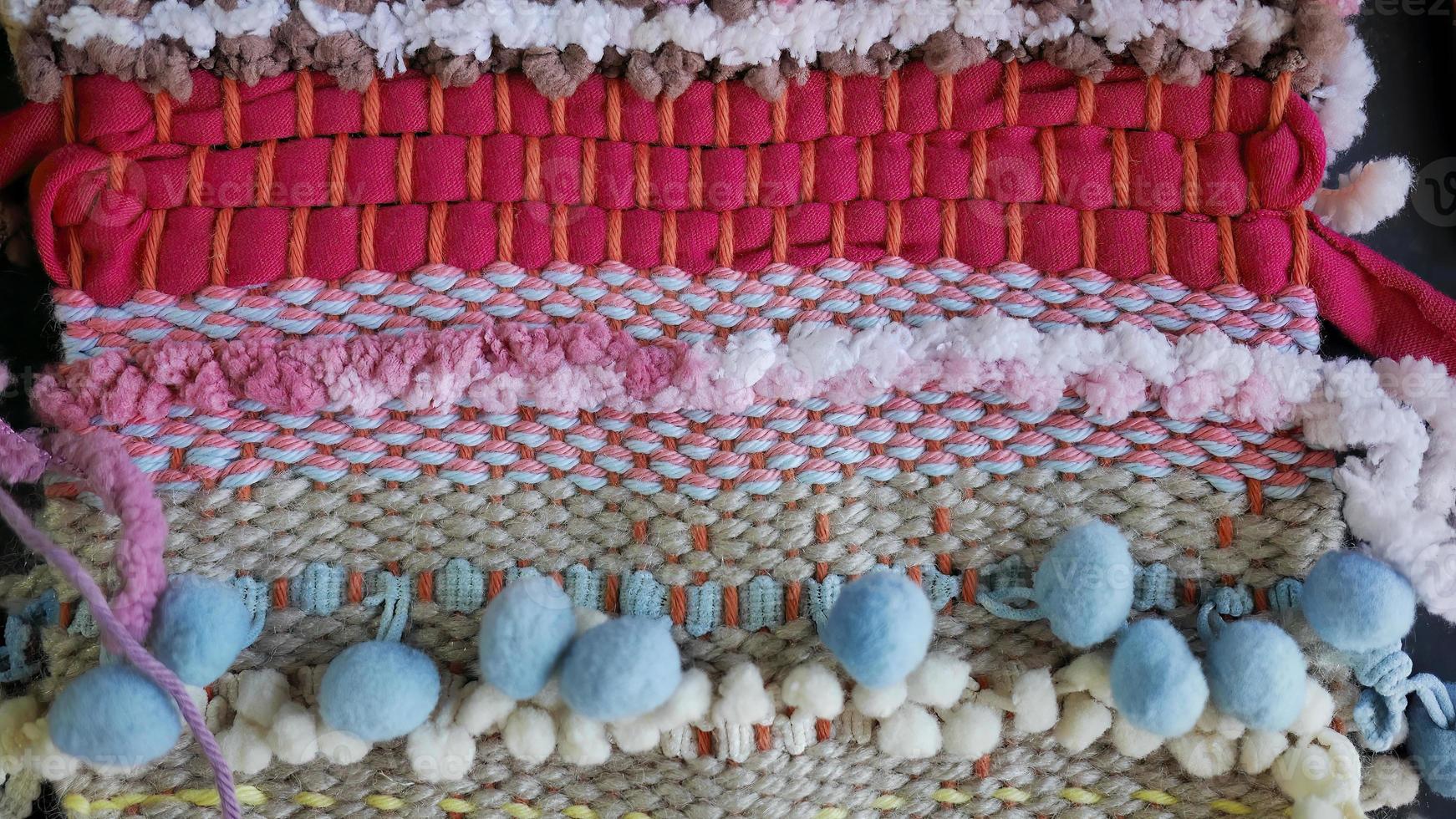 Close up vivid colorful of hand woven fabric texture, linen and cotton