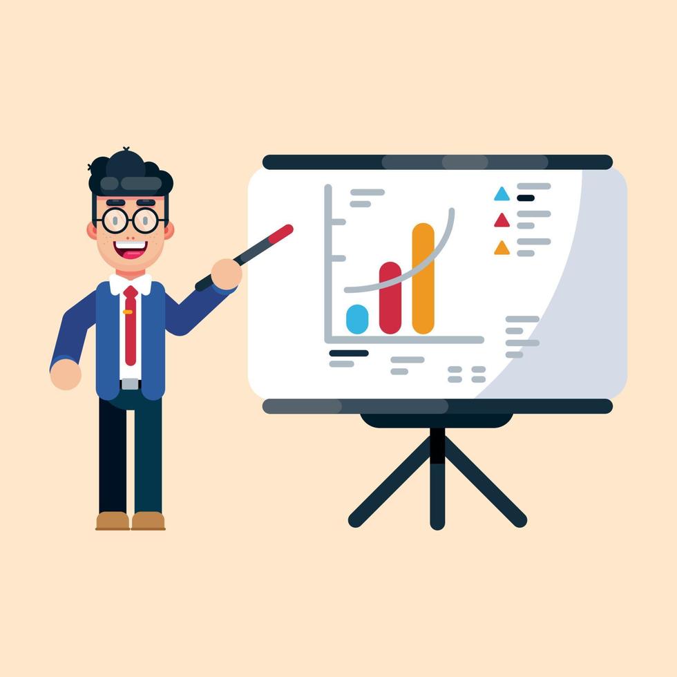 Businessman character model presentation with flat illustration vector