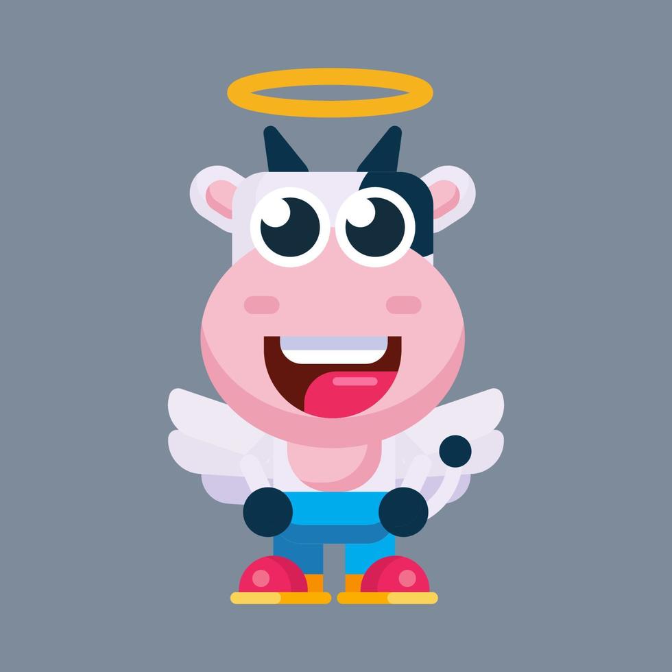 Funny cartoon cow flat design illustration vector