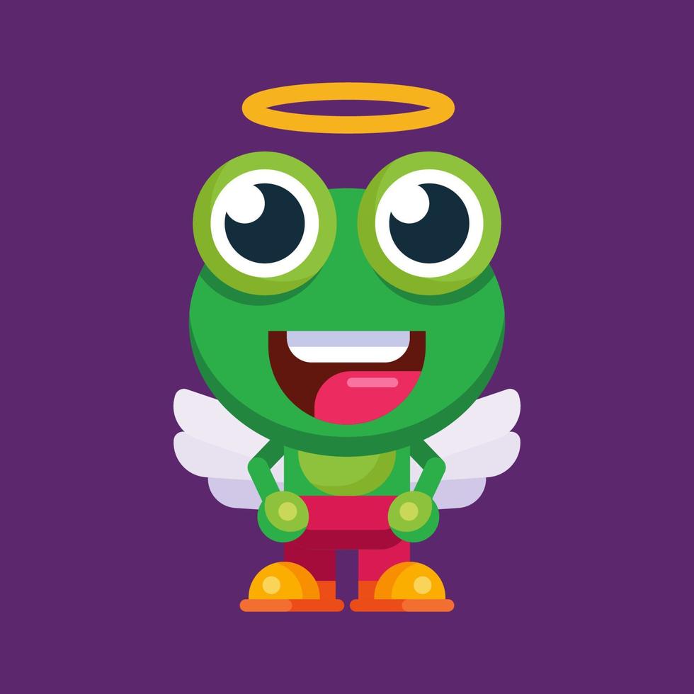 Funny cartoon smiling frog mascot character flat design illustration vector