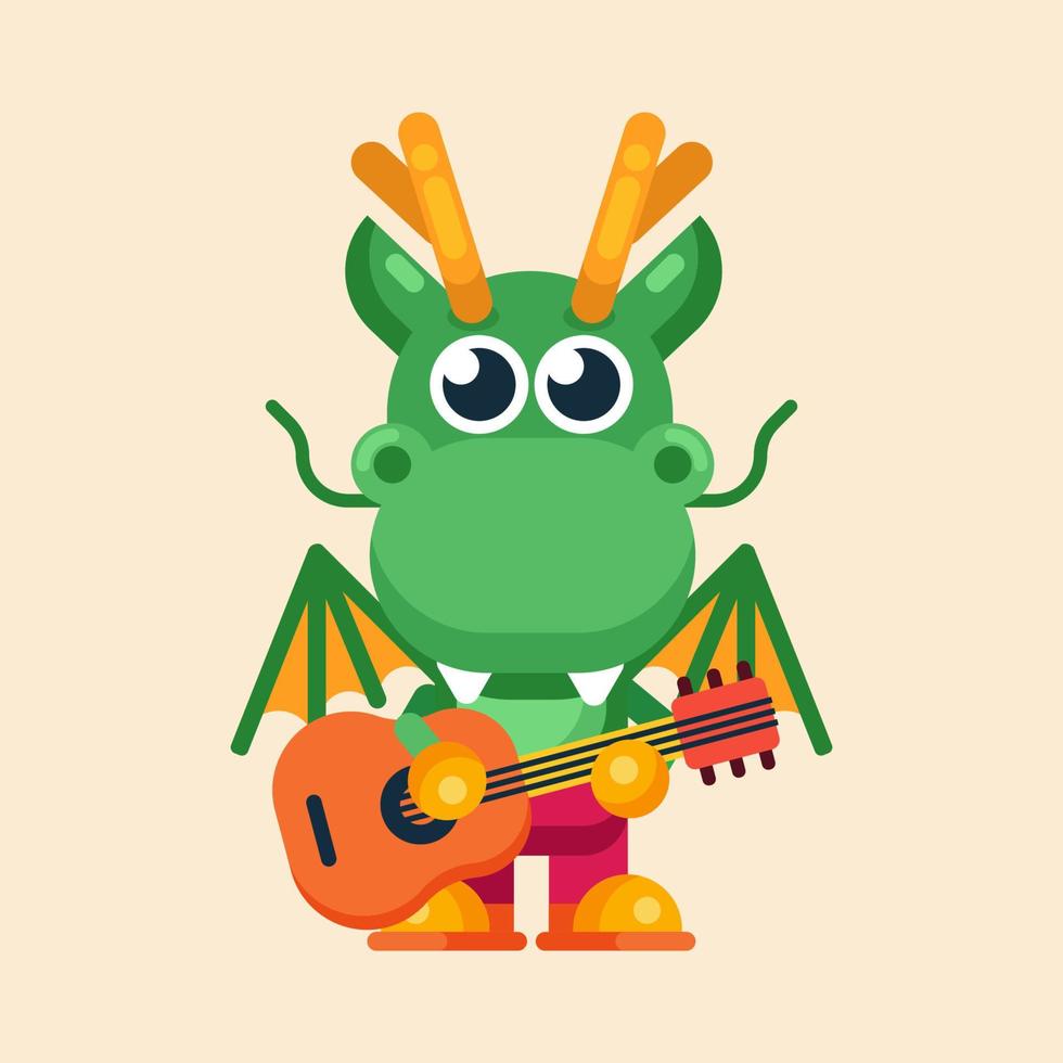 Funny cartoon maskot dragon character flat design illustration vector