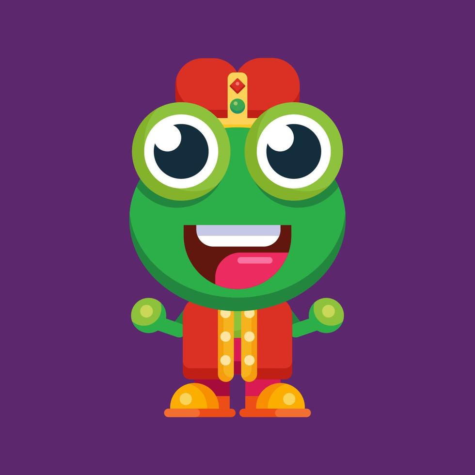 Funny cartoon smiling frog mascot character flat design illustration vector