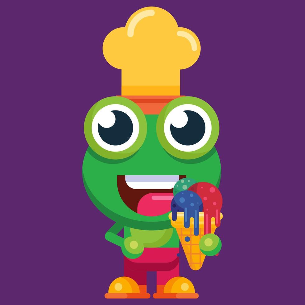 Funny cartoon smiling frog mascot character flat design illustration vector