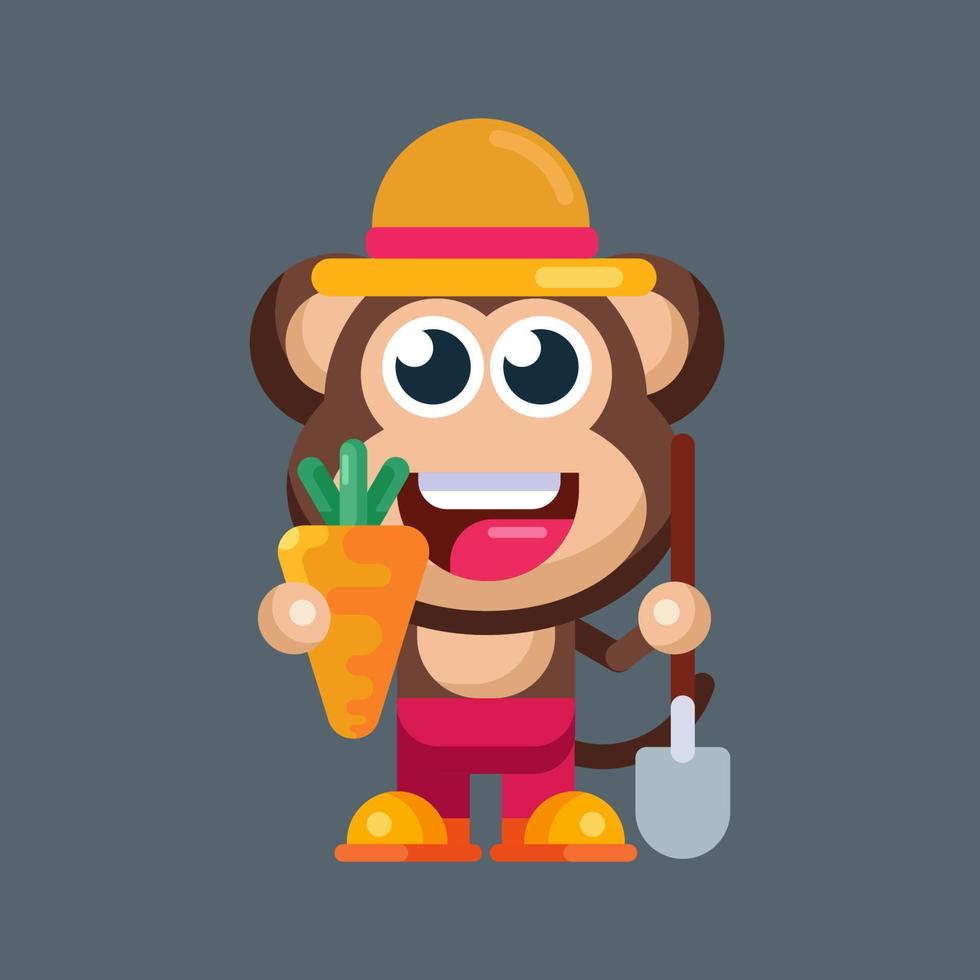 Funny cartoon smiling monkey character flat design illustration mascot logo vector