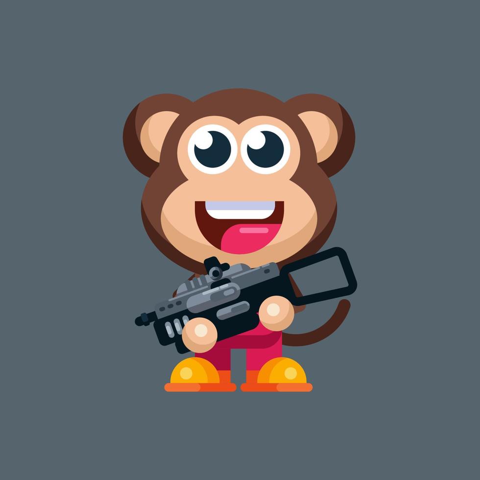 Funny cartoon smiling monkey character flat design illustration mascot logo vector