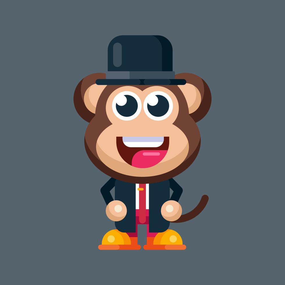 Funny cartoon smiling monkey character flat design illustration mascot logo vector