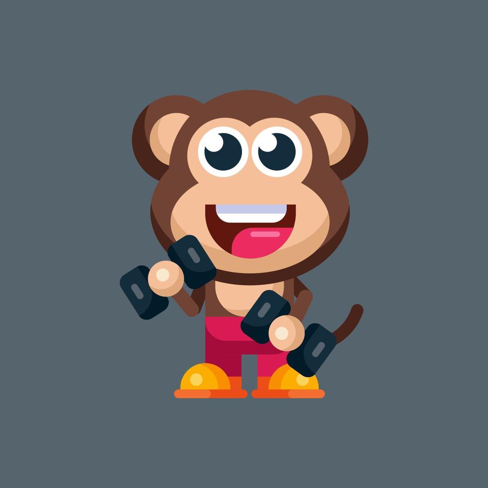 Funny cartoon smiling monkey character flat design illustration mascot logo vector