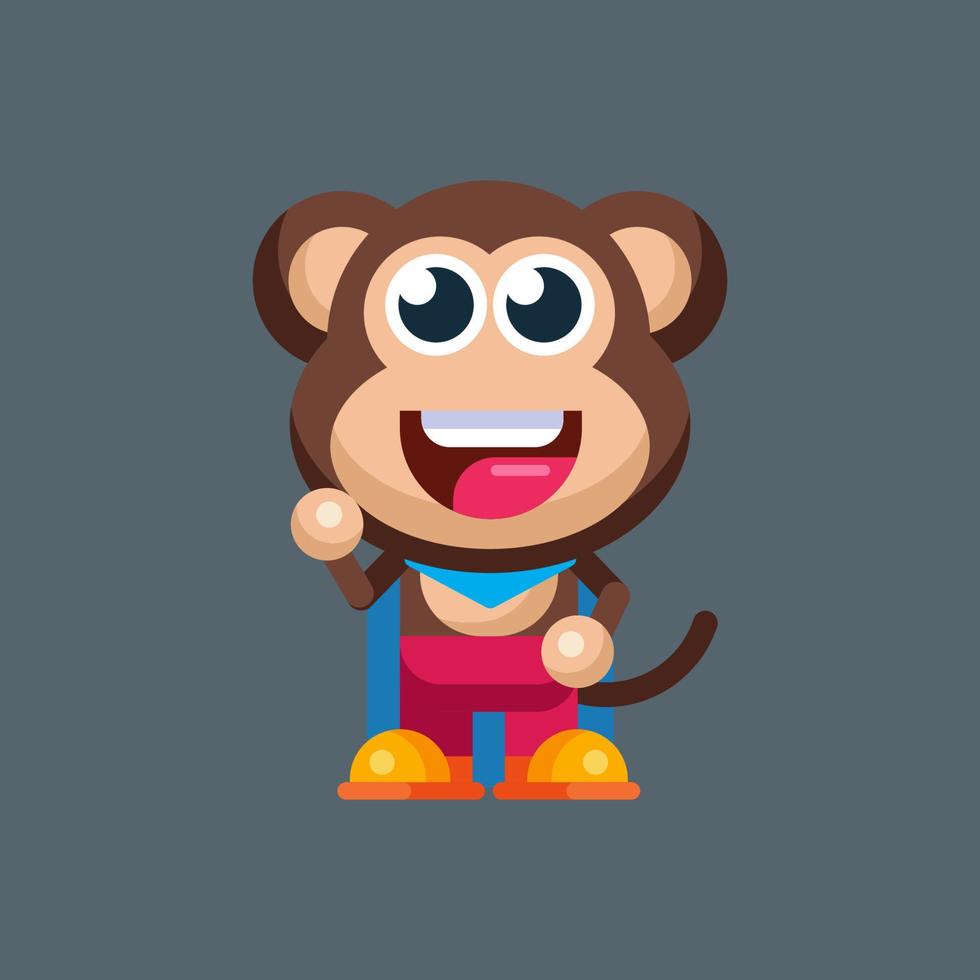 Funny cartoon smiling monkey character flat design illustration mascot logo vector