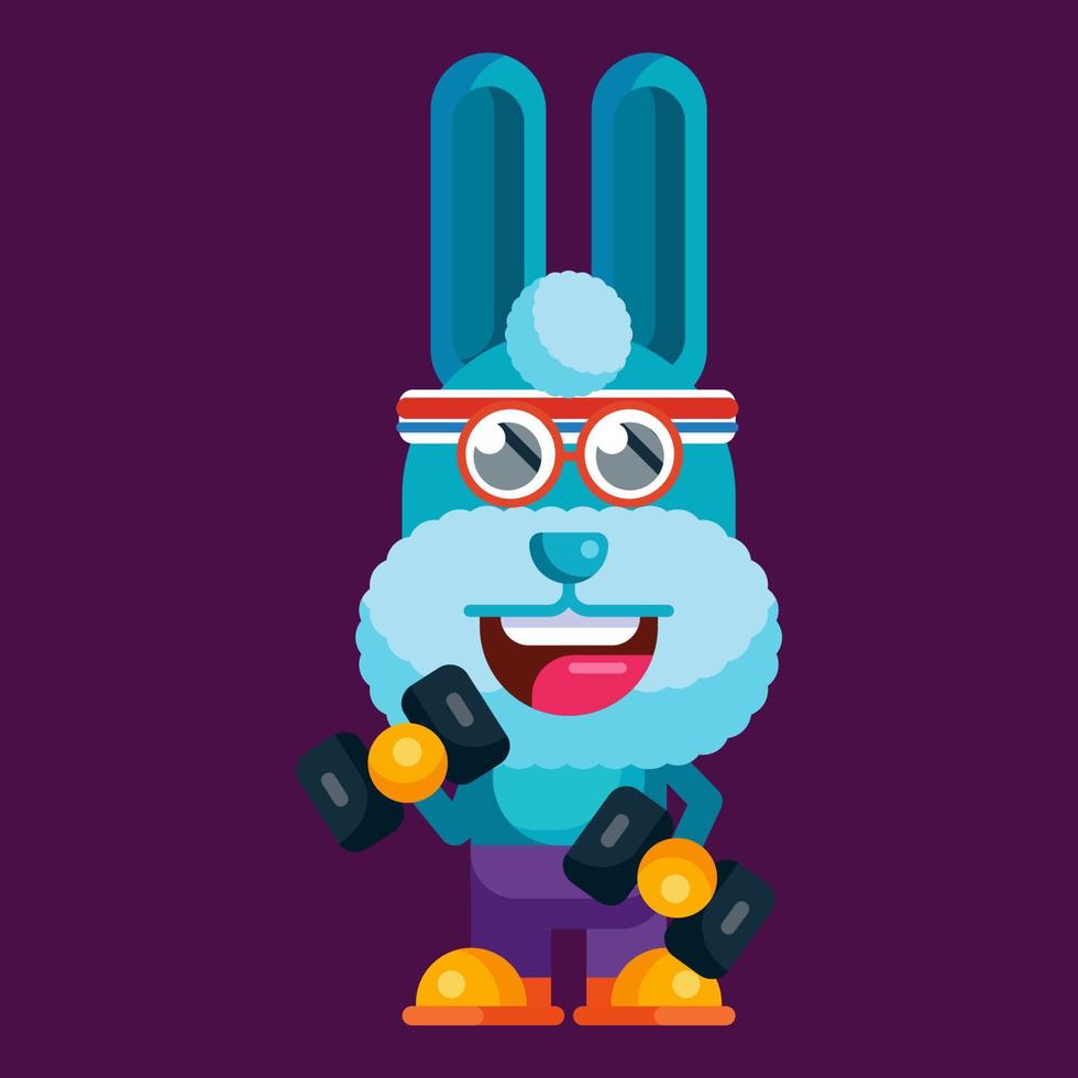 Funny cartoon smiling rabbit character flat design illustration mascot vector