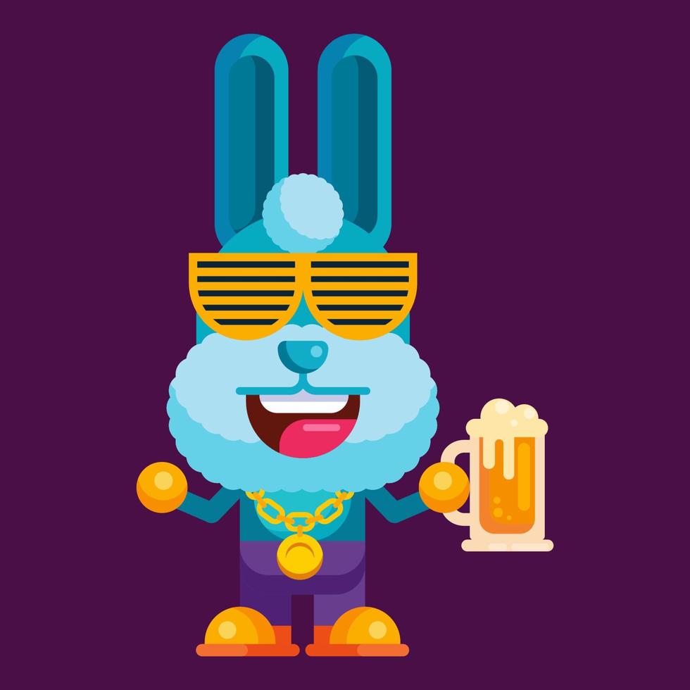 Funny cartoon smiling rabbit character flat design illustration mascot vector