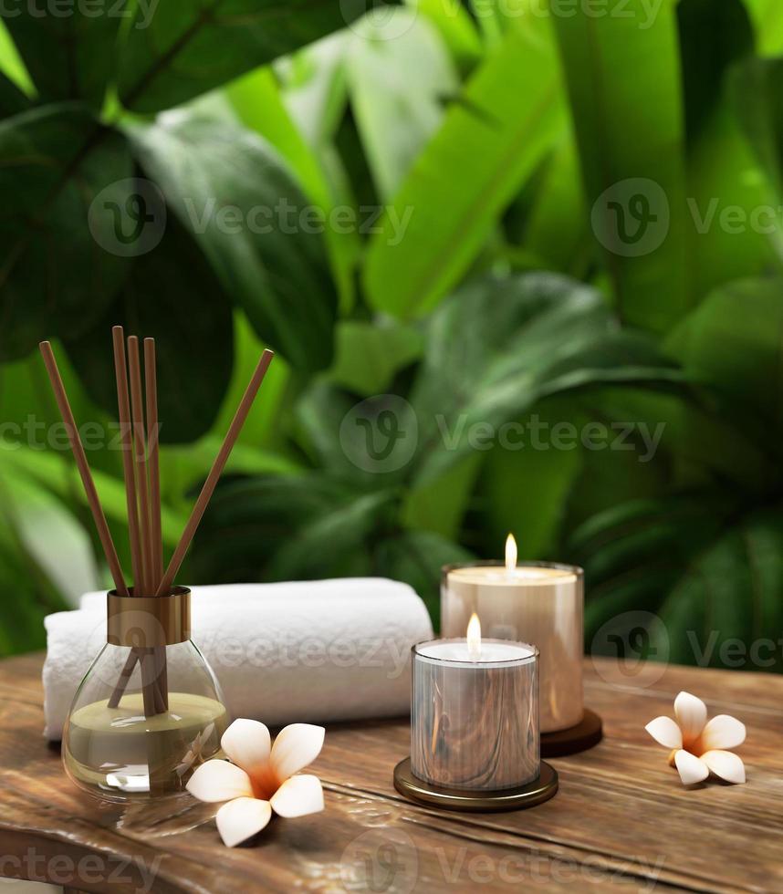 Spa object close up with leaves background.Concept for spa advertising.3d rendering photo