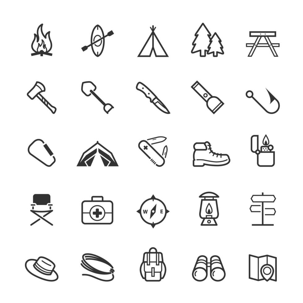 Set of Outline stroke Camping icon vector