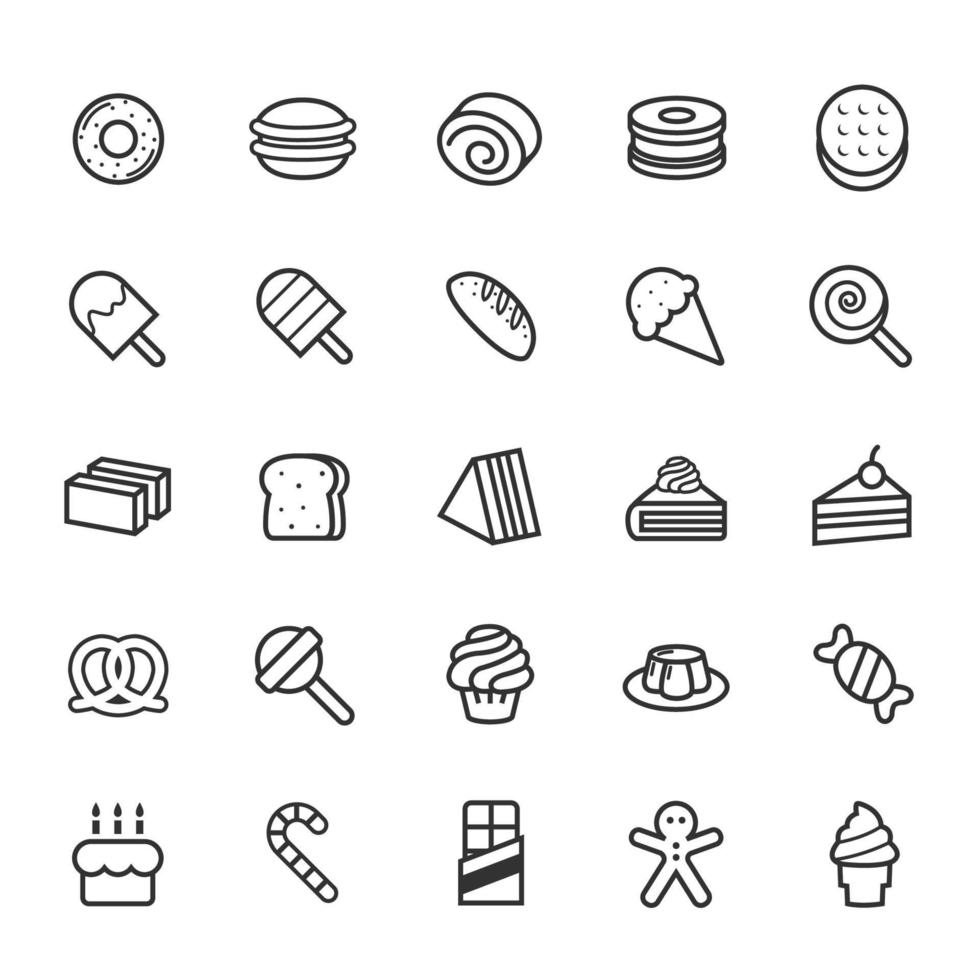 Set of Outline stroke Dessert and Sweet icon vector