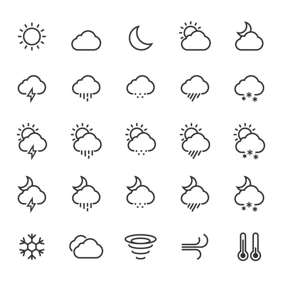 25 Outline Stroke Weather Icons vector