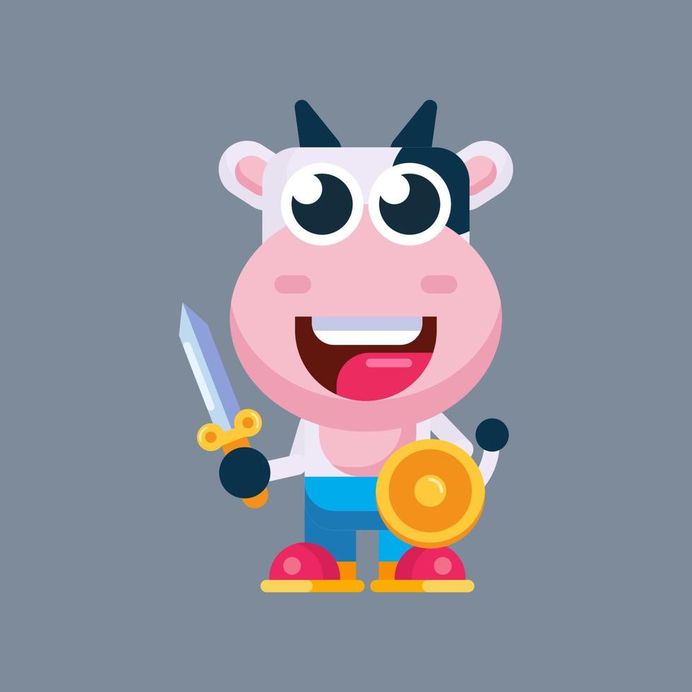 Funny cartoon cow flat design illustration vector