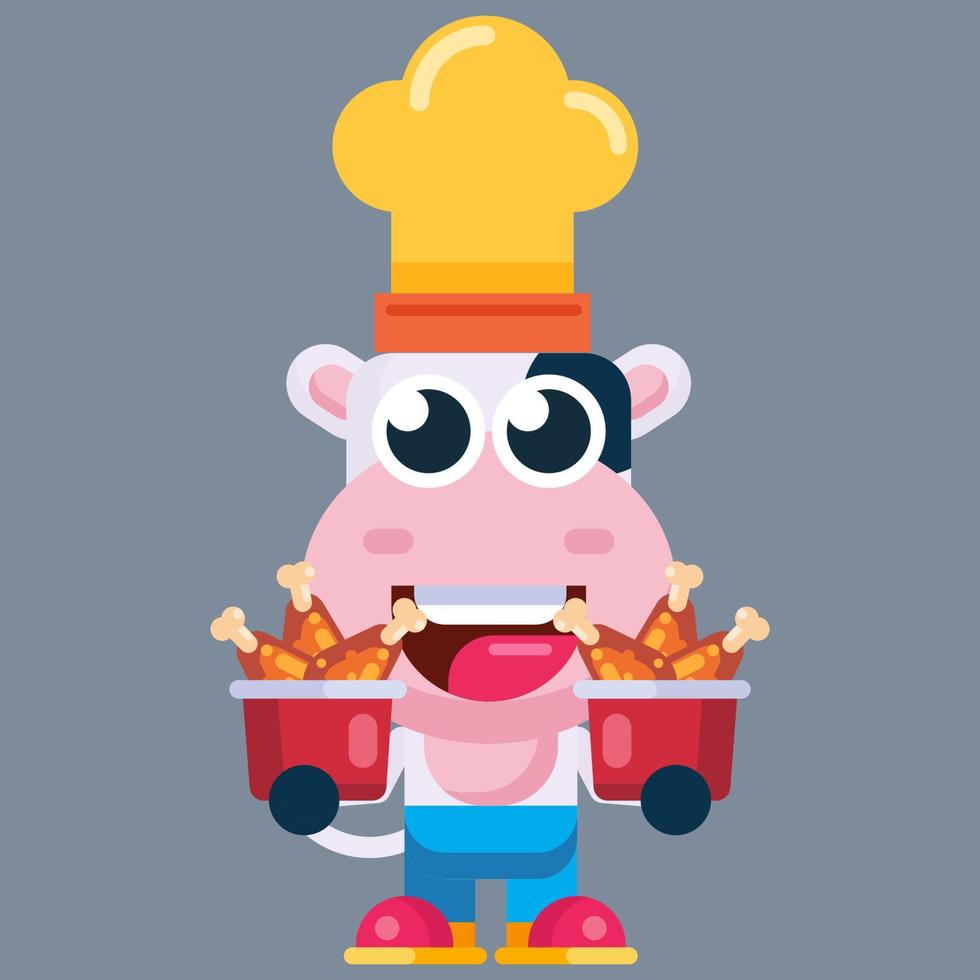 Funny cartoon cow flat design illustration vector