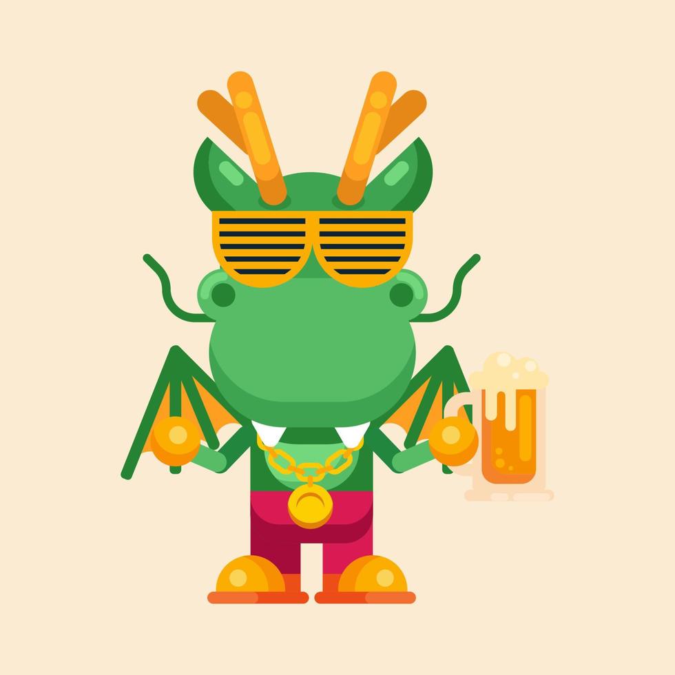 Funny cartoon maskot dragon character flat design illustration vector