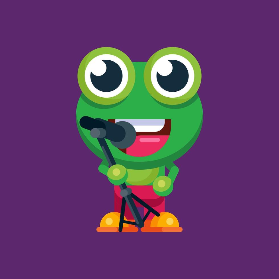 Funny cartoon smiling frog mascot character flat design illustration vector