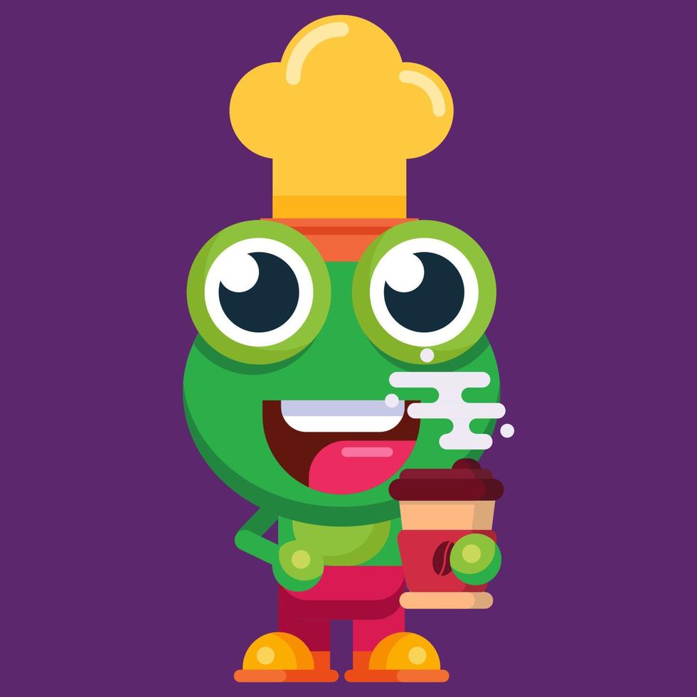 Funny cartoon smiling frog mascot character flat design illustration vector