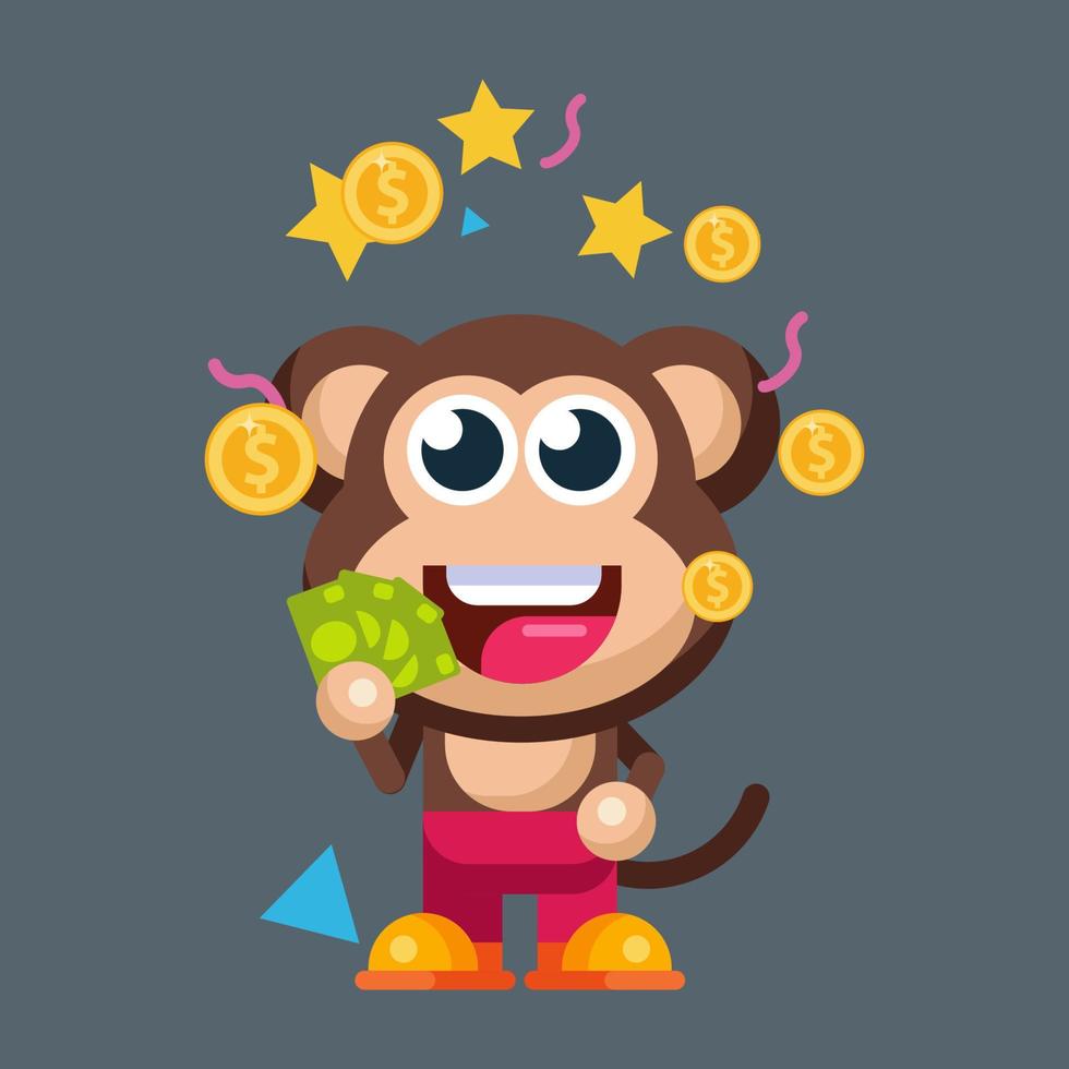 Funny cartoon smiling monkey character flat design illustration mascot logo vector