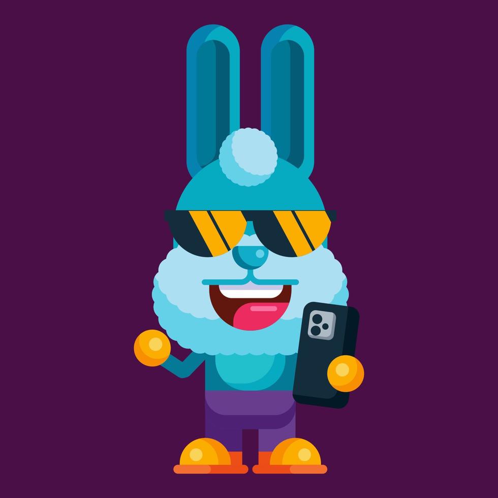 Funny cartoon smiling rabbit character flat design illustration mascot vector