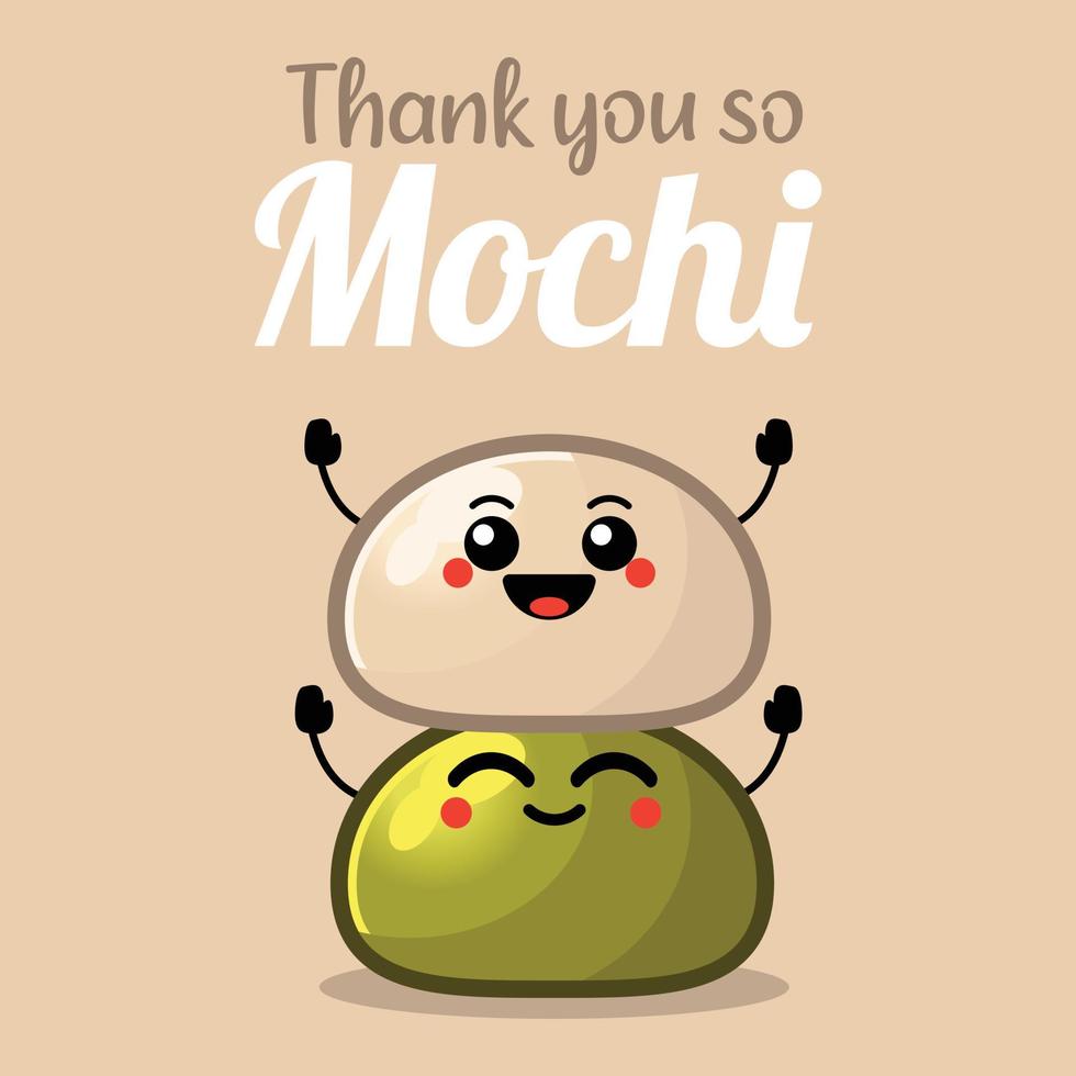 Vector flat design cartoon daifuku mochi characters. Cute mochi mascot friendship. Set of characters for Greeting card illustration template.
