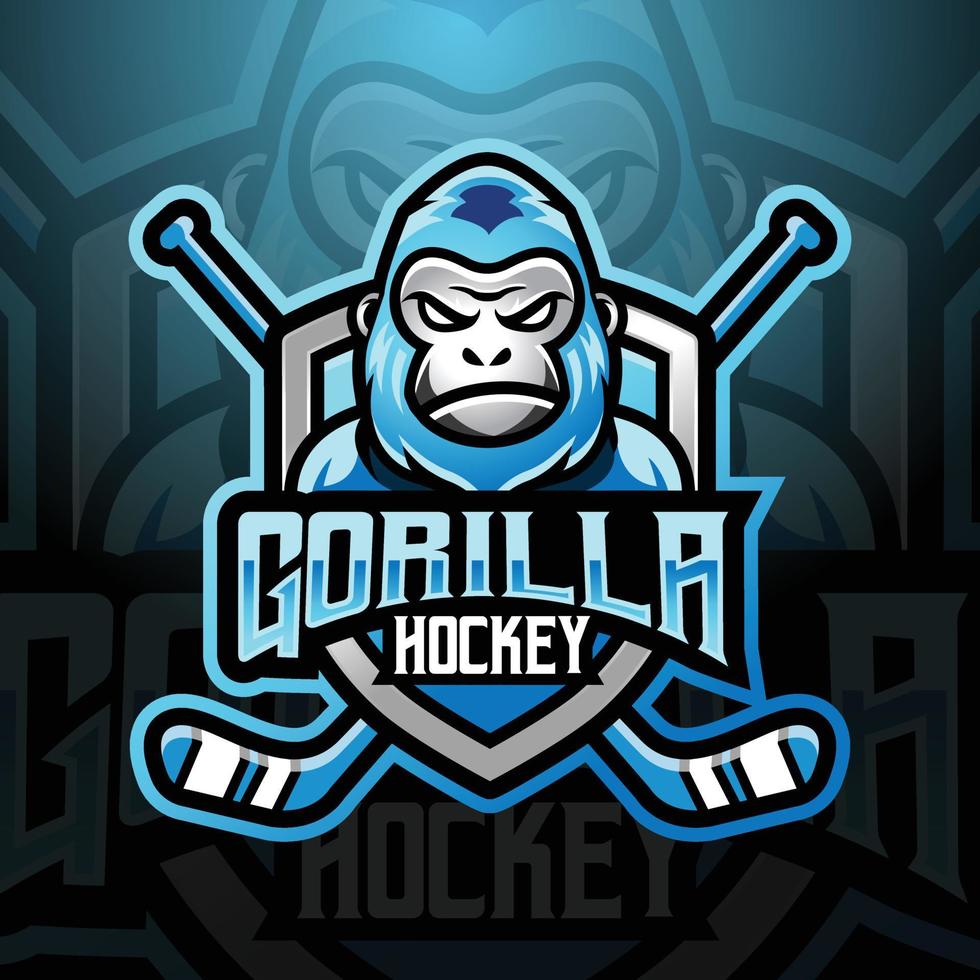 Gorilla ape mascot ice hockey team logo design vector with modern illustration concept style for badge, emblem and tshirt printing. modern gorilla shield logo illustration for sport, league