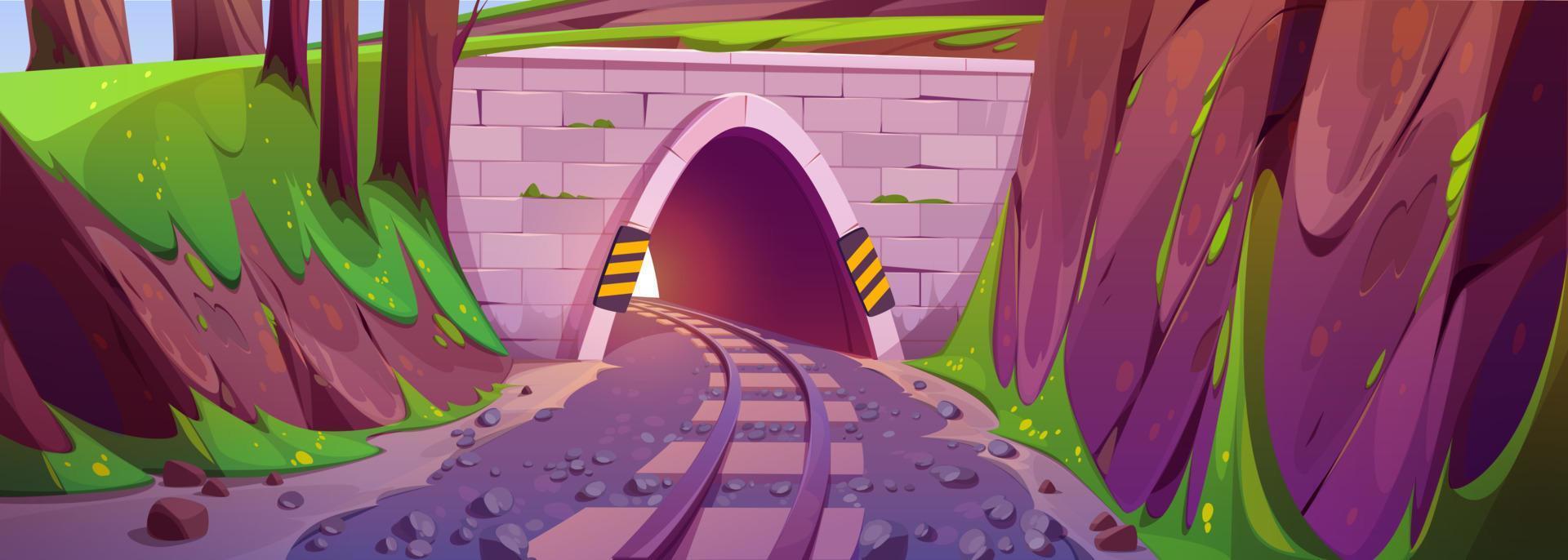 Cartoon railway tunnel in mountains vector