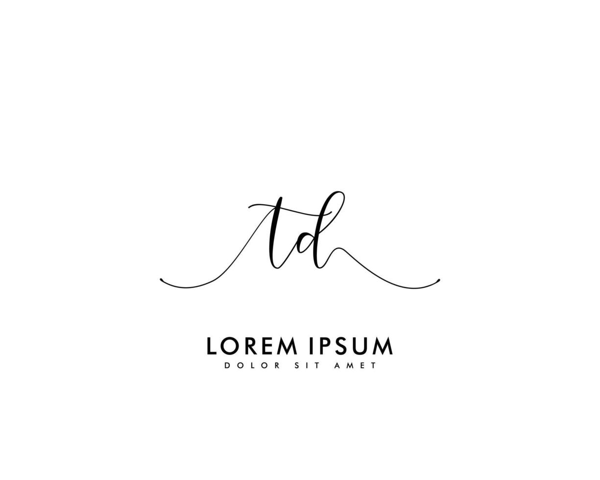 Initial letter TD Feminine logo beauty monogram and elegant logo design, handwriting logo of initial signature, wedding, fashion, floral and botanical with creative template vector