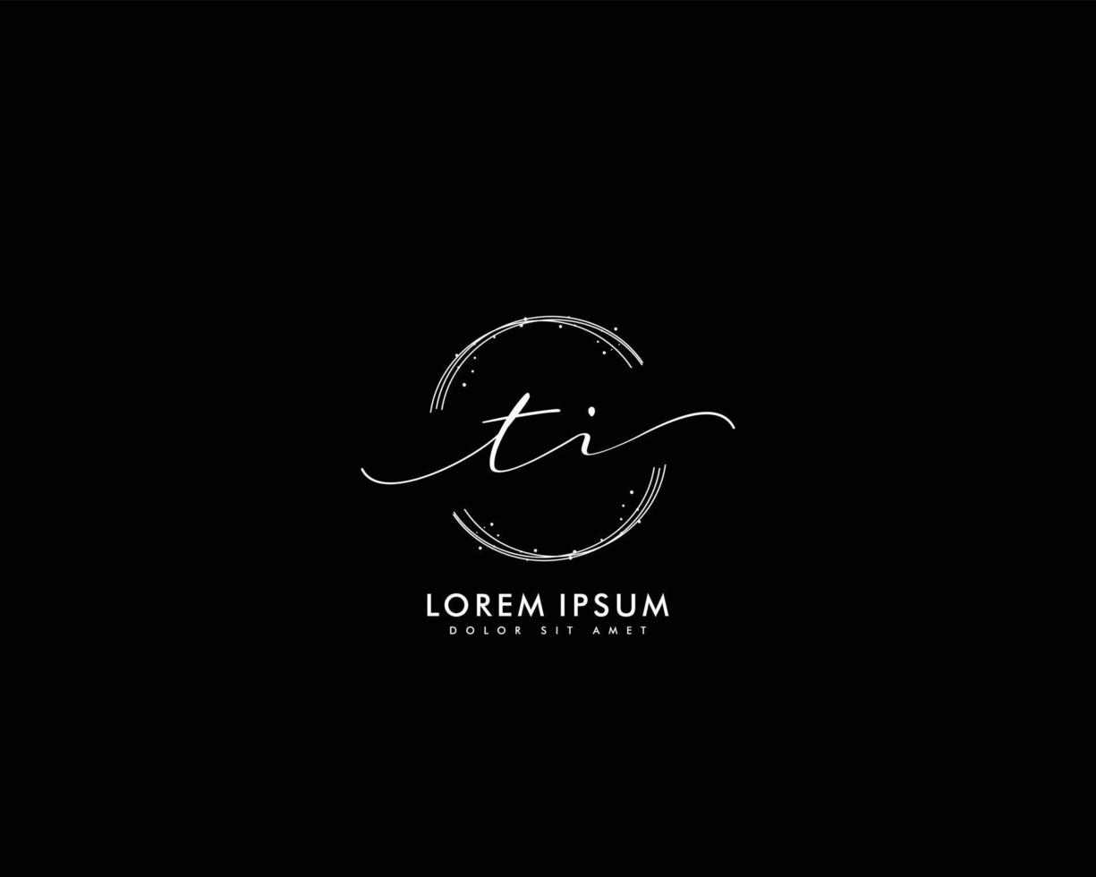 Initial letter TI Feminine logo beauty monogram and elegant logo design, handwriting logo of initial signature, wedding, fashion, floral and botanical with creative template vector