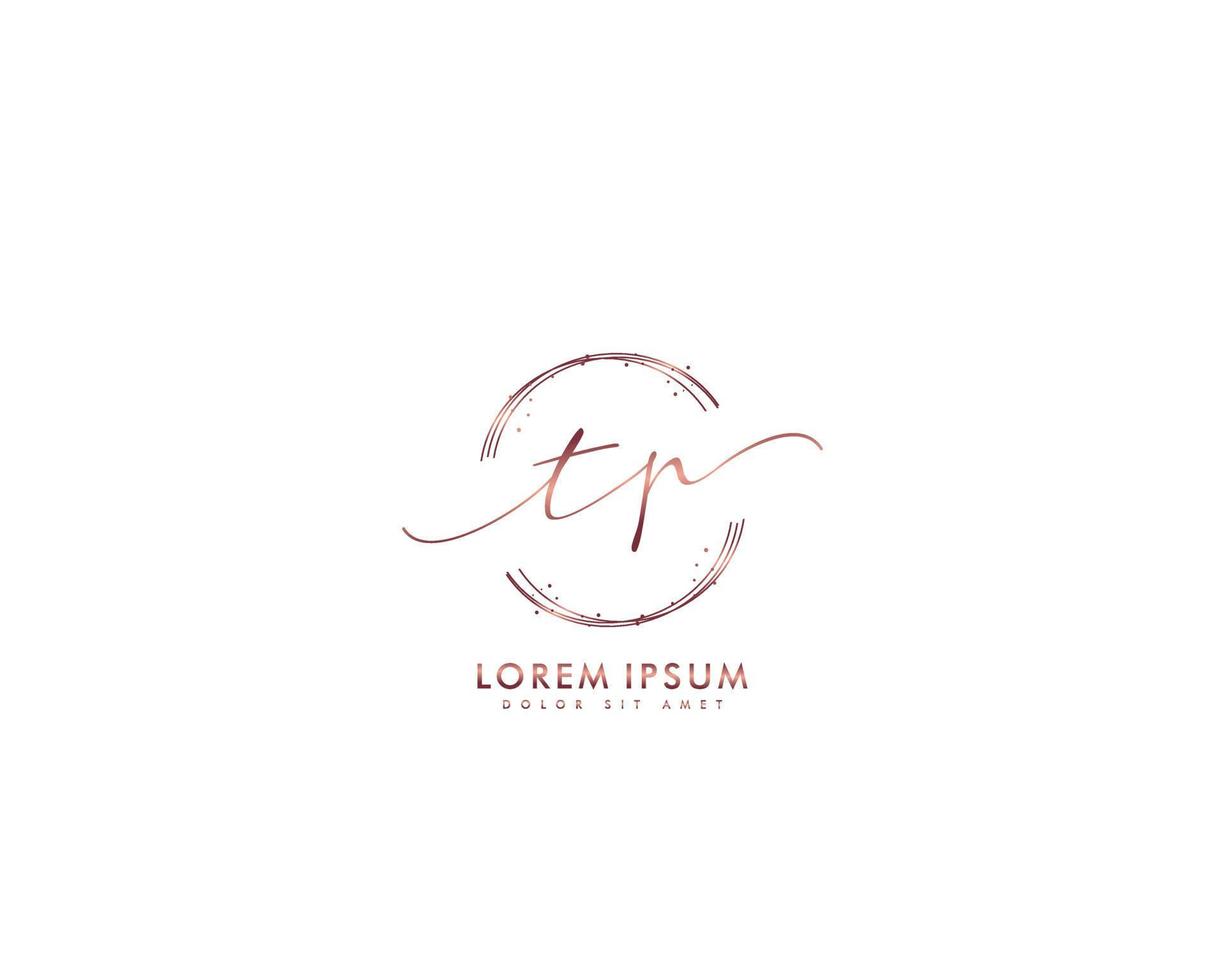 Initial letter TP Feminine logo beauty monogram and elegant logo design, handwriting logo of initial signature, wedding, fashion, floral and botanical with creative template vector