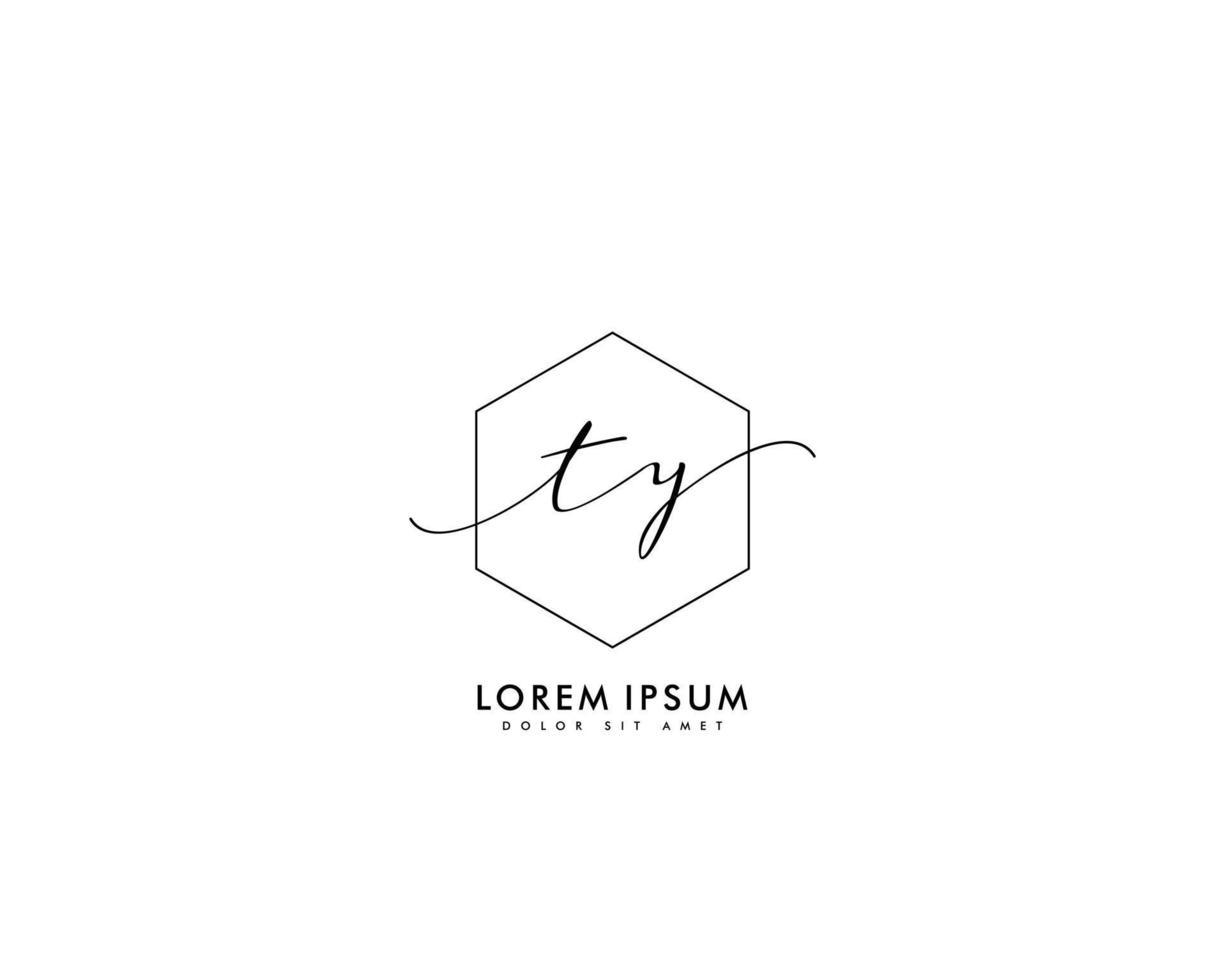 Initial letter TY Feminine logo beauty monogram and elegant logo design, handwriting logo of initial signature, wedding, fashion, floral and botanical with creative template vector