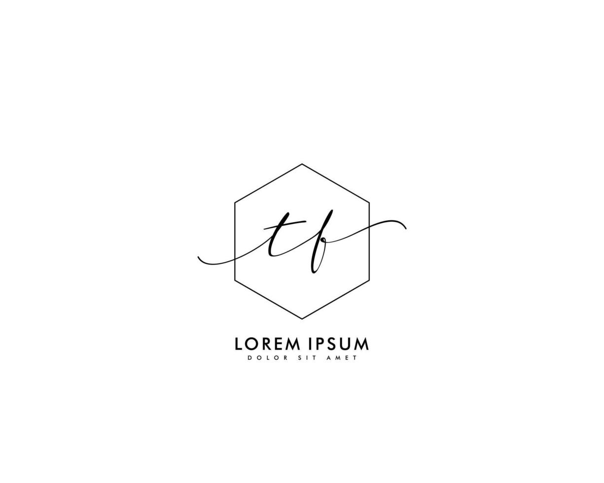 Initial letter TF Feminine logo beauty monogram and elegant logo design, handwriting logo of initial signature, wedding, fashion, floral and botanical with creative template vector