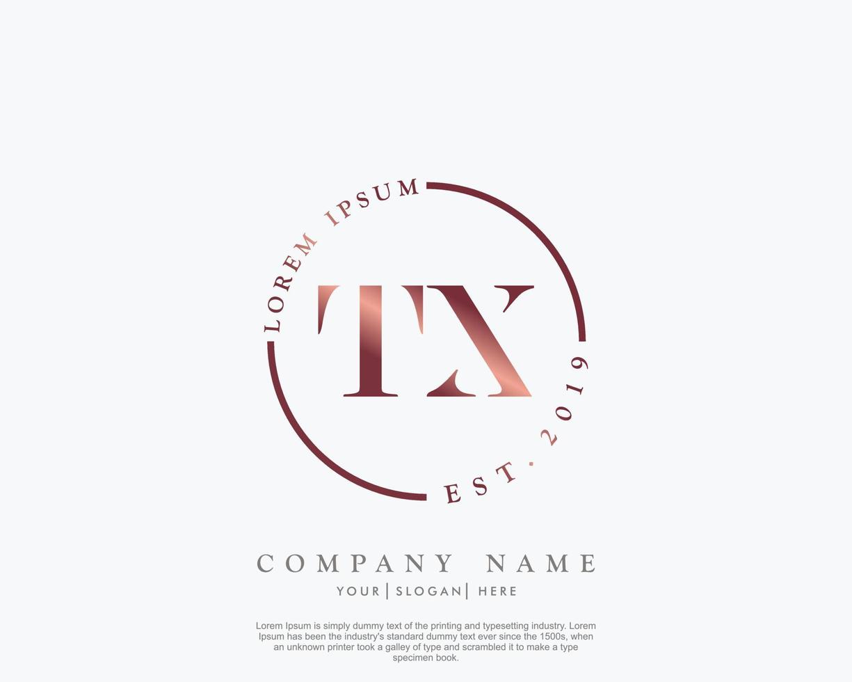 Initial letter TX Feminine logo beauty monogram and elegant logo design, handwriting logo of initial signature, wedding, fashion, floral and botanical with creative template vector