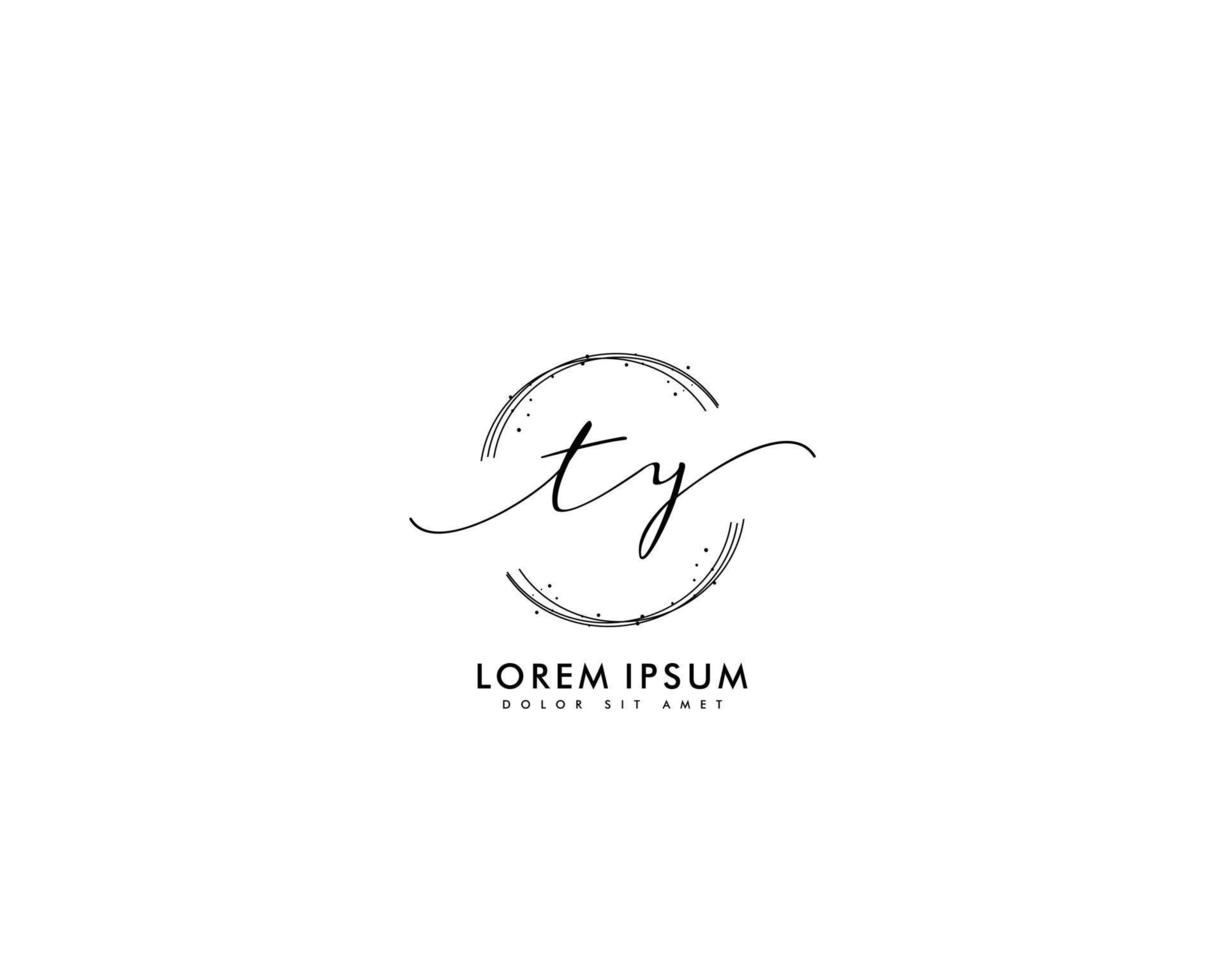 Initial letter TY Feminine logo beauty monogram and elegant logo design, handwriting logo of initial signature, wedding, fashion, floral and botanical with creative template vector