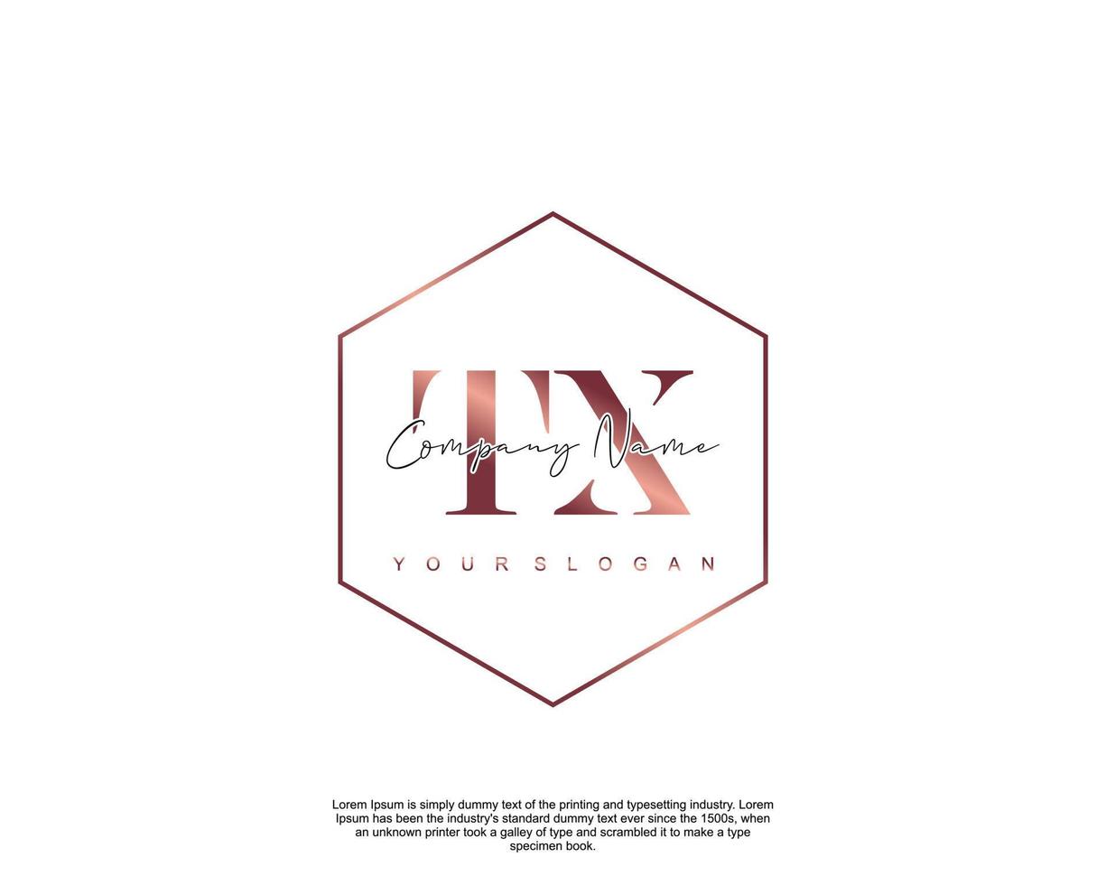 Initial letter TX Feminine logo beauty monogram and elegant logo design, handwriting logo of initial signature, wedding, fashion, floral and botanical with creative template vector