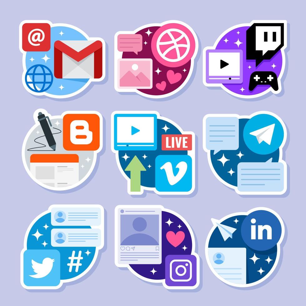 Online Tech Social Media Sticker Set vector