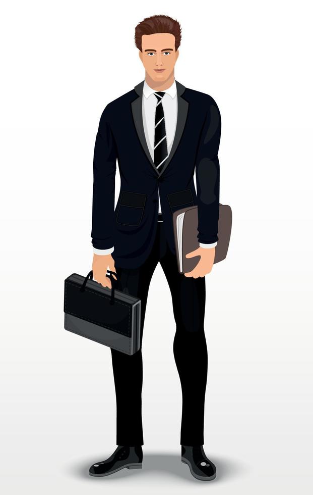 Man in stylish suit. Businessman. Detailed male character. Vector illustration