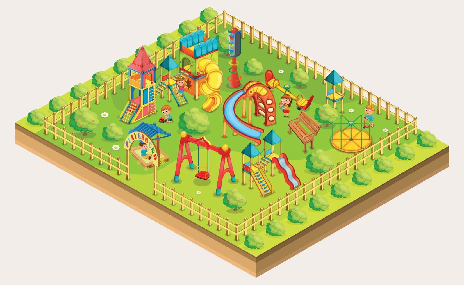 Children playground isometric. Relaxation area. Vector illustration