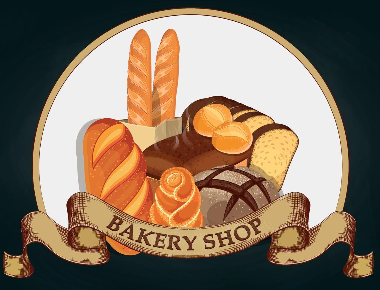 horneando tienda emblema. un pan logo para panadería tienda. marca, etiqueta, panadería emblema diseño en oscuro antecedentes. vector ilustración