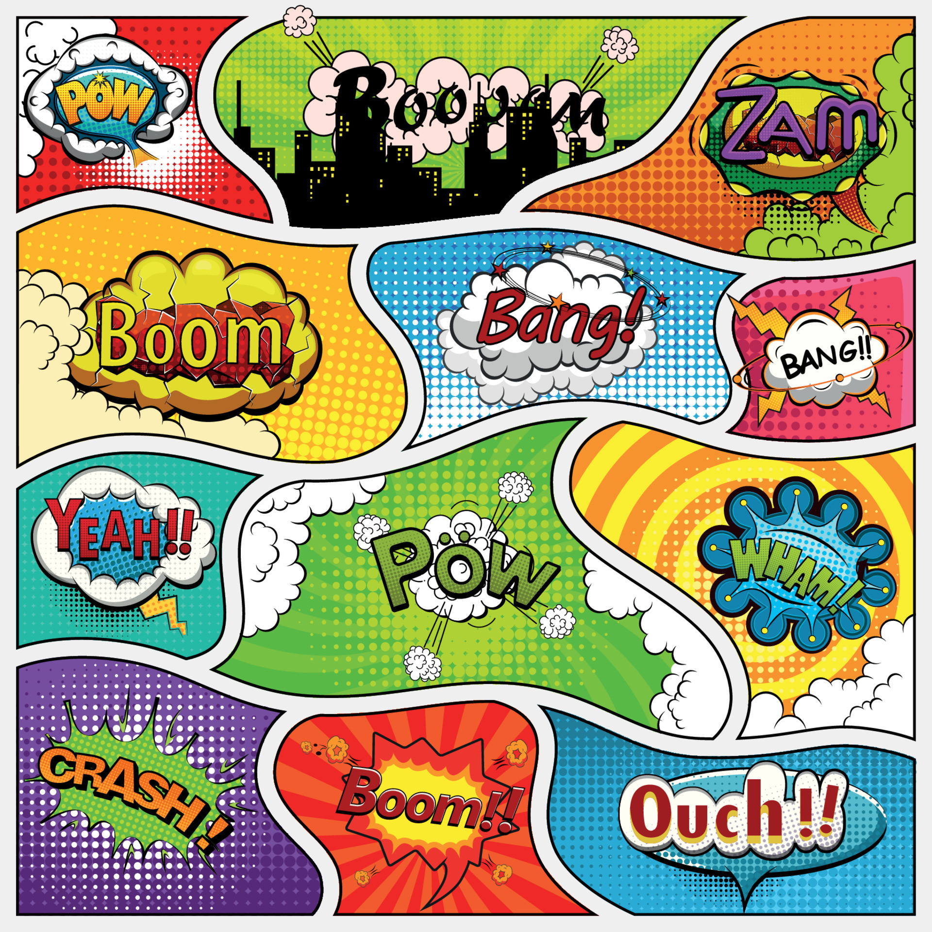 Comic Book Page Background Divided By Lines Retro Background Mock Up And Sound Effect Comics