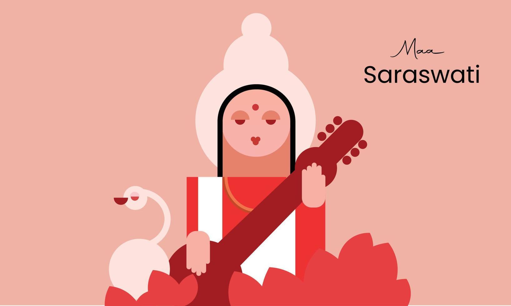 Maa Saraswati vector illustration. Goddess of Wisdom, music, and knowledge for Vasant Panchami or Basant Panchami festival.