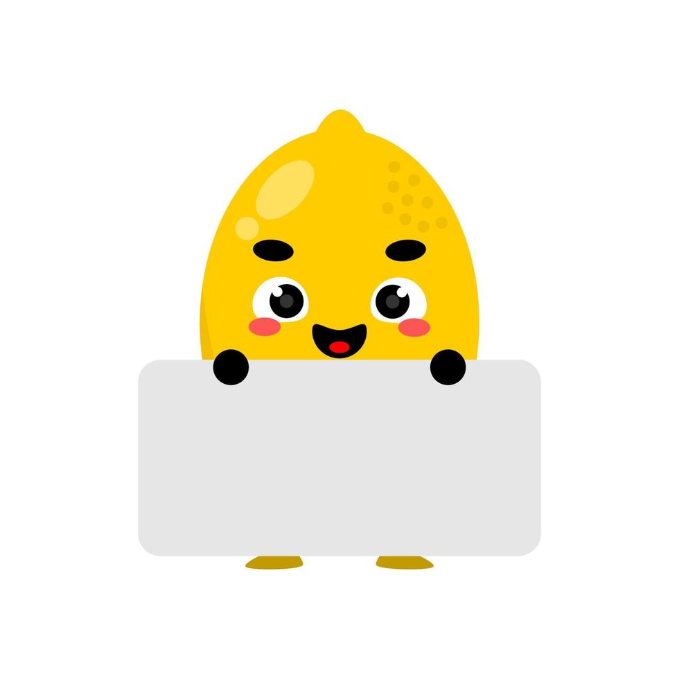 happy lemon mascot holding banner vector