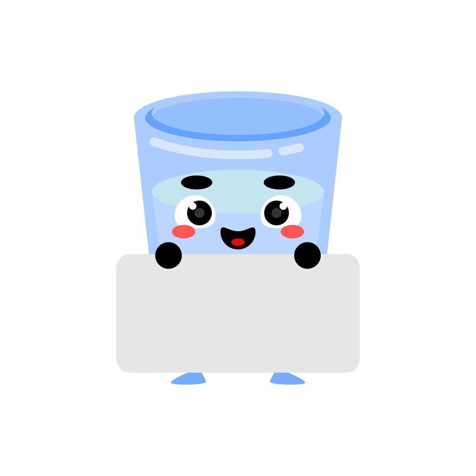 cute drinking glass mascot holding a banner. vector