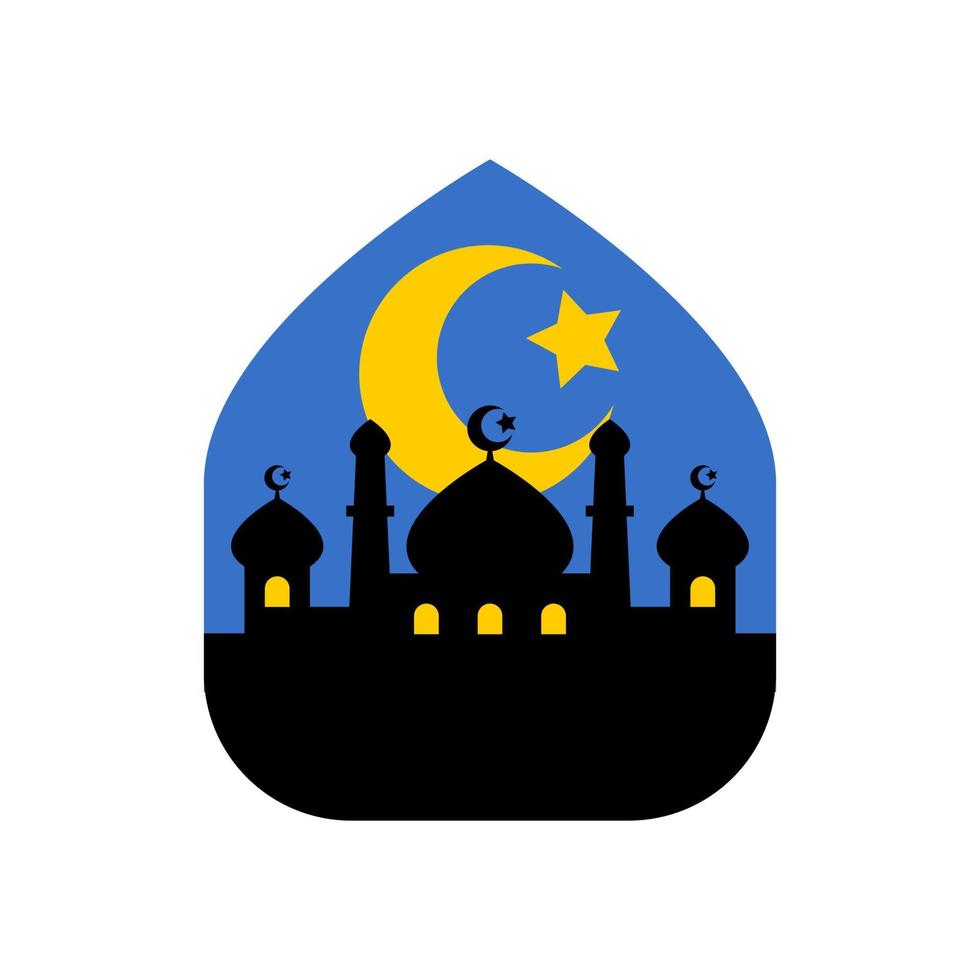 silueta de un mezquita con un Luna y estrellas para Ramadán evento. islámico tema vector ilustración.