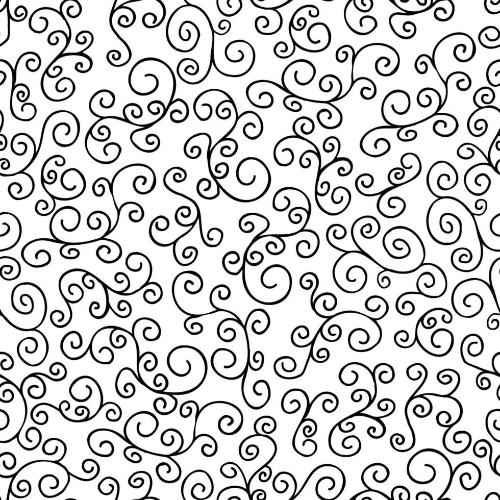 Wavy and swirling brush strokes of vector seamless drawing. Vector doodle illustration in black and white. Hand-drawn scribbles, abstract ink background. Abstract Wallpaper design, textile printer