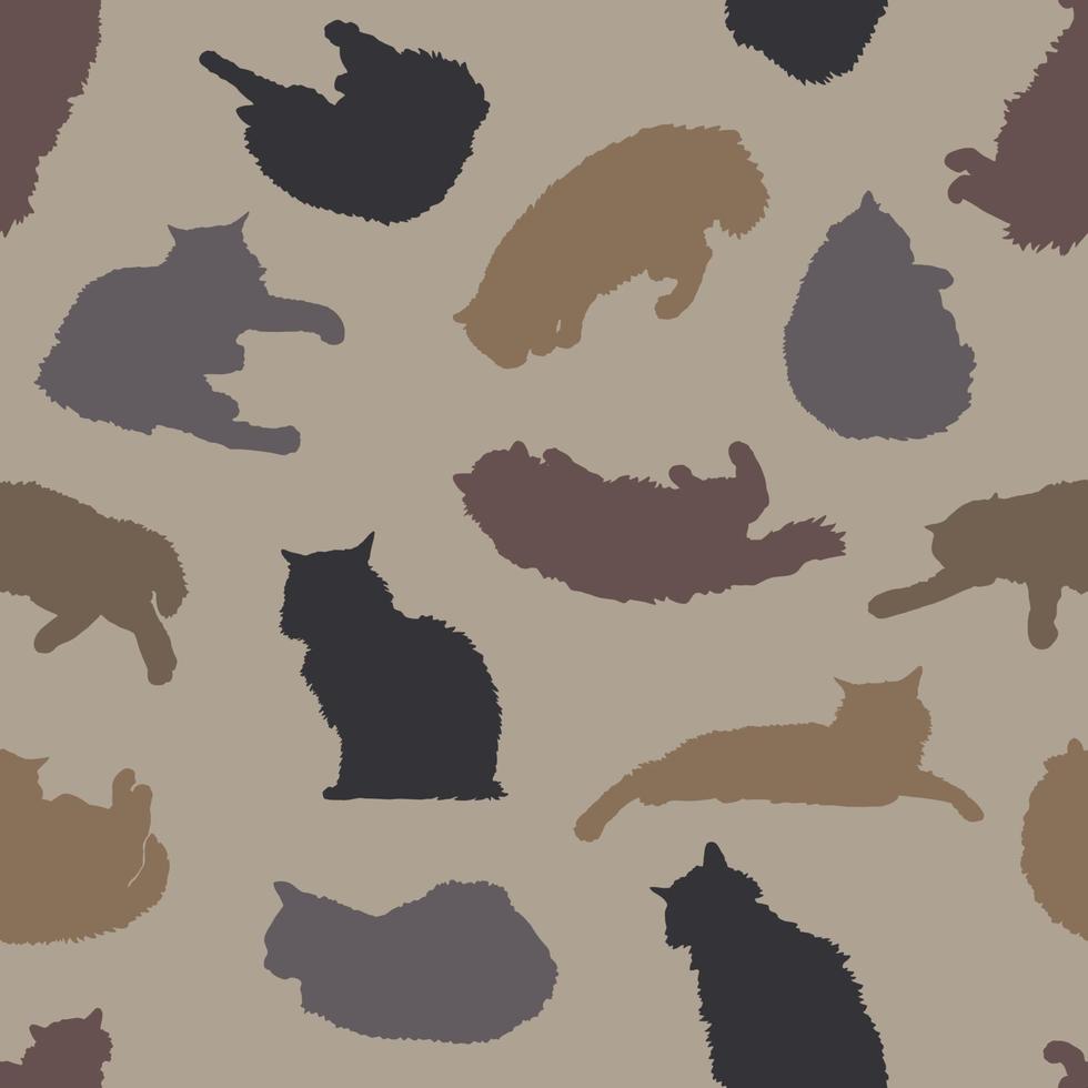 Seamless pattern with the silhouette of a fluffy Manx cat. Vector illustration EPS10